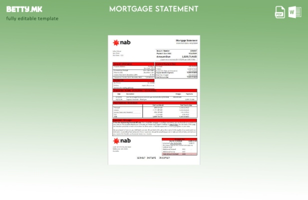 Модерен стил на Австралија NAB шаблон за извод на банкарска хипотека